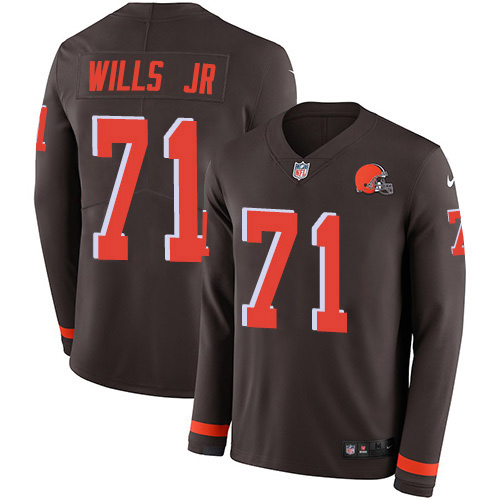 Nike Browns #71 Jedrick Wills JR Brown Team Color Youth Stitched NFL Limited Therma Long Sleeve Jersey
